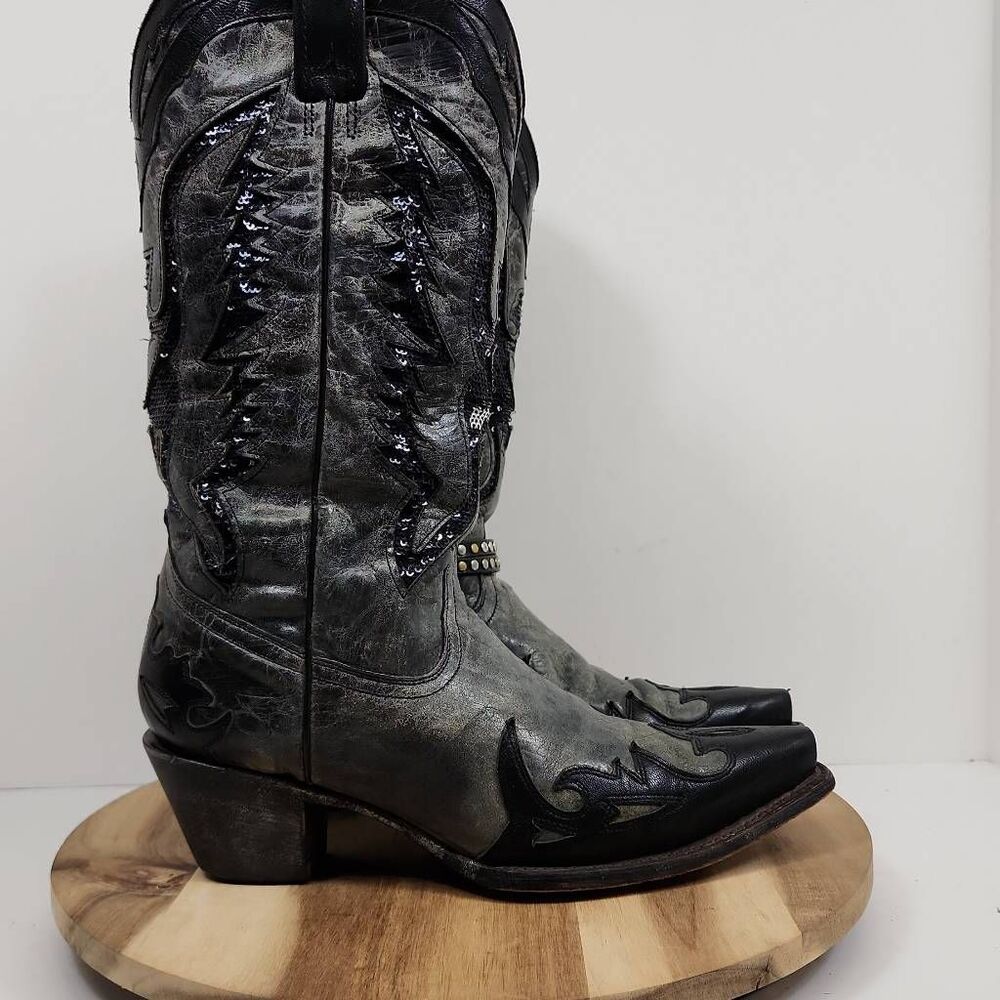Corral Eagle Sequin Inlay Snip Toe Western Boots Size 8.5 Womens